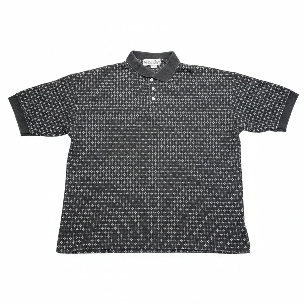VTG New York Sportswear Exchange Polo Shirt XL Black Geometric Cotton Canada - Picture 1 of 5